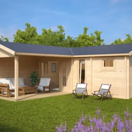 Gartenhaus mit Sauna und Terrasse “Hansa B” 7x7m