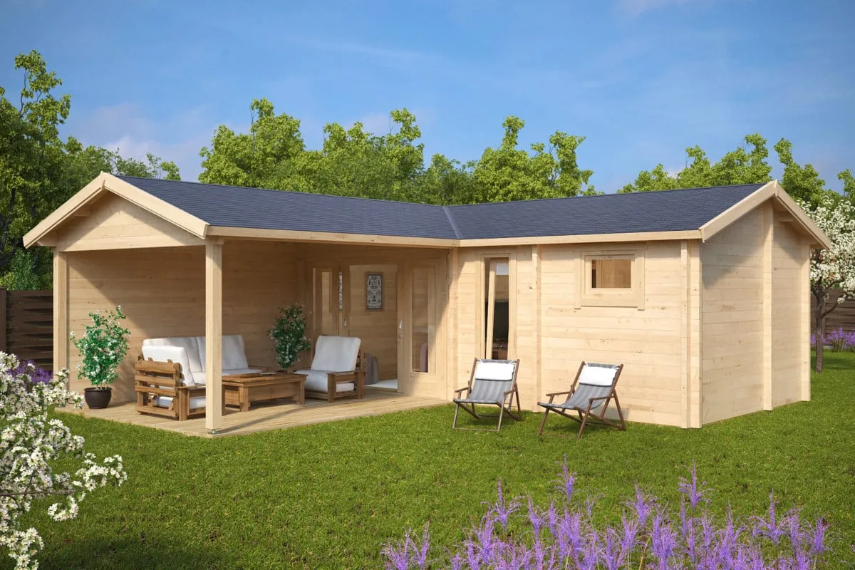 Gartenhaus mit Sauna und Terrasse “Hansa B” 7x7m