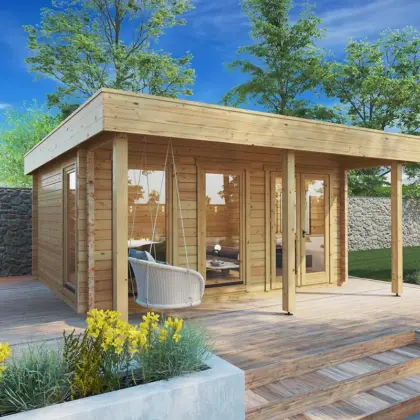 Gartenhaus mit Vordach “Ian E” 5x4m aus Holz