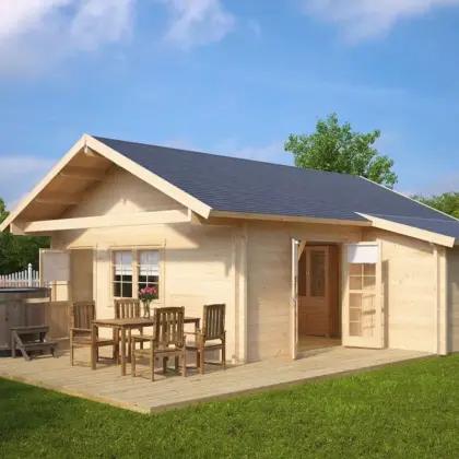 Blockhaus mit Schlafboden “Dakota” 7x7m Blockhaus mit Schlafboden “Dakota” 7x7m