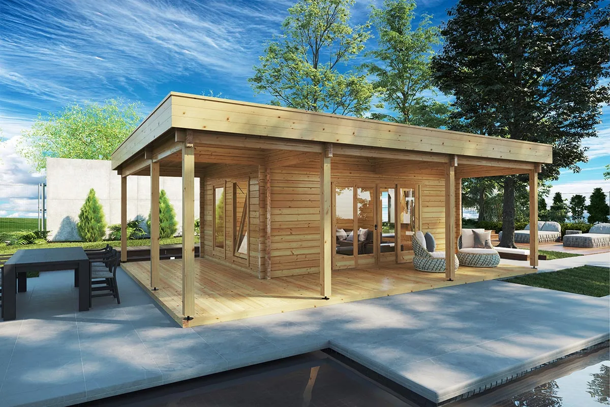 Gartenhaus mit großer Terrasse „Remo 1” 8x6m