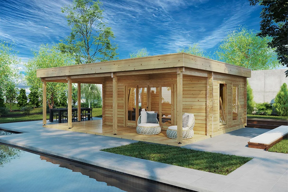 Gartenhaus mit großer Terrasse „Remo 1” 8x6m