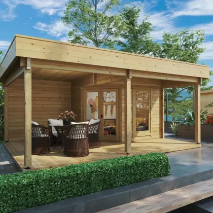 Gartenhaus mit Terrasse & Vordach „Remo 3“ 5x4m Gartenhaus mit Terrasse & Vordach „Remo 3“ 5x4m