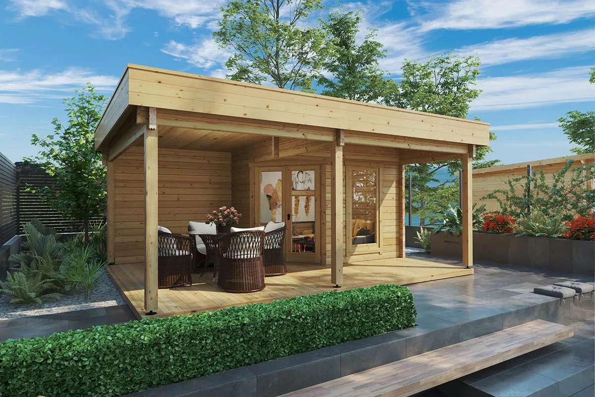 Gartenhaus mit Terrasse & Vordach „Remo 3“ 5x4m