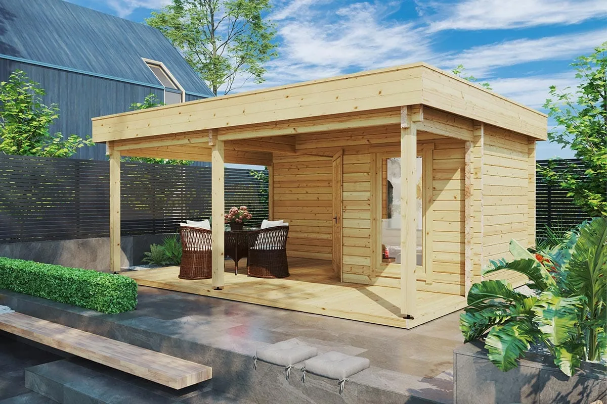 Gartenhaus mit Terrasse & Vordach „Remo 3“ 5x4m