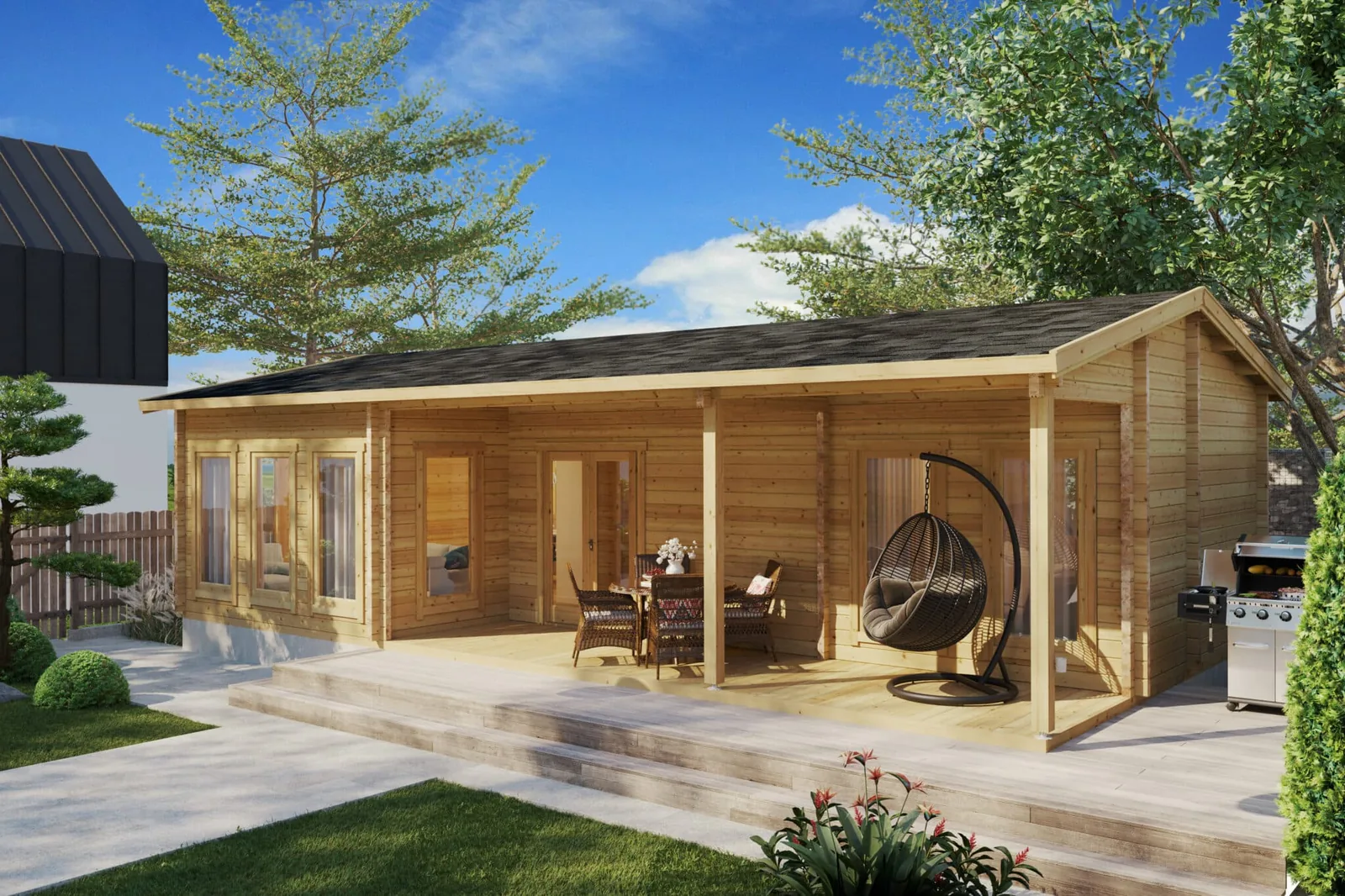 Blockhaus mit Terrasse “Hansa Holiday C” 11x6m aus Holz