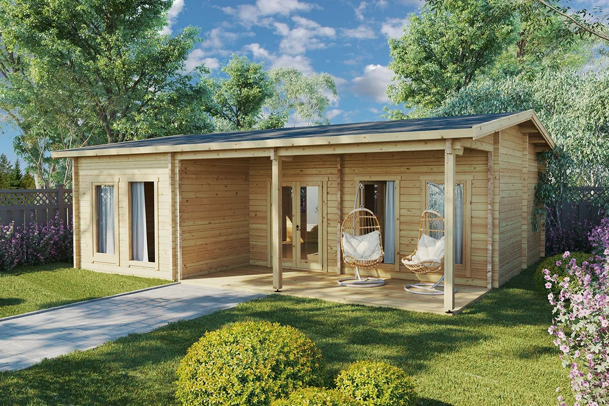 Blockhaus mit drei Schlafzimmern “Hansa Holiday D” 9x8m aus Holz