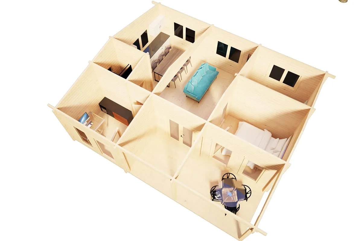 Blockhaus mit drei Schlafzimmern “Hansa Holiday D” 9x8m aus Holz