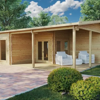 Blockbohlenhaus “Hansa Holiday B” 9x7m Blockbohlenhaus “Hansa Holiday B” 9x7m