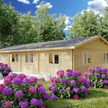 Blockhaus mit drei Schlafzimmern “Hansa Holiday G” 14x8m Blockhaus mit drei Schlafzimmern “Hansa Holiday G” 14x8m