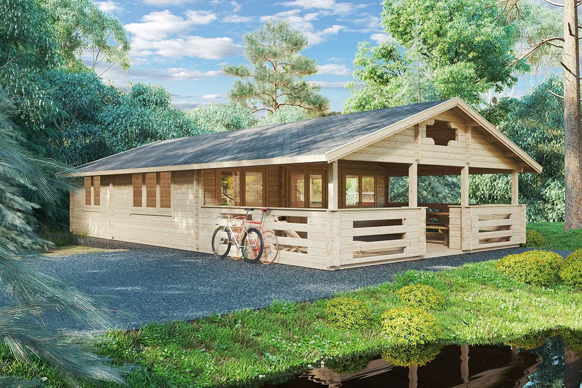 Blockhaus mit zwei Schlafzimmern “Holiday F” 8x13m