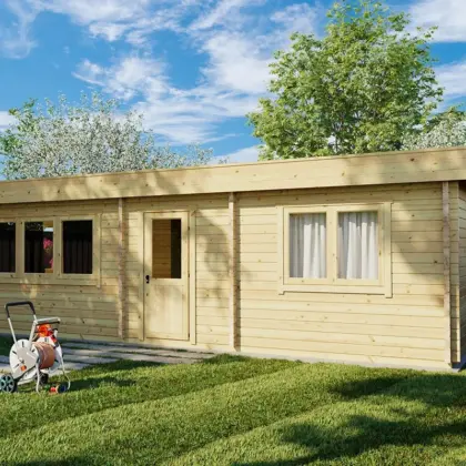 Blockhaus mit einem Schlafzimmer “Holiday I” 9x5m aus Holz Blockhaus mit einem Schlafzimmer “Holiday I” 9x5m aus Holz