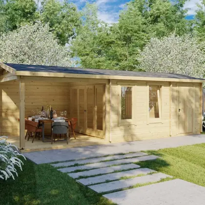 Gartenhaus mit Terrasse & Schuppen “Super Nora E” 8x4m Gartenhaus mit Terrasse & Schuppen “Super Nora E” 8x4m