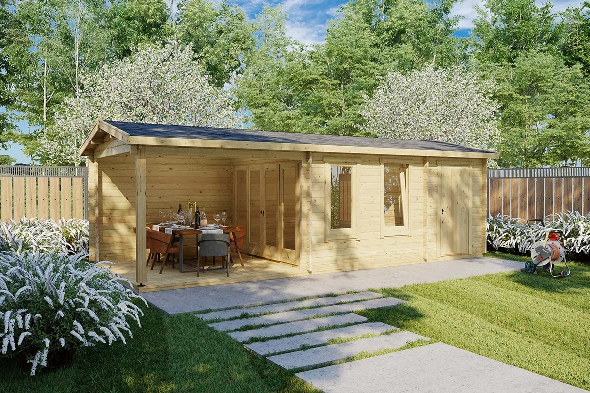 Gartenhaus mit Terrasse & Schuppen “Super Nora E” 8x4m