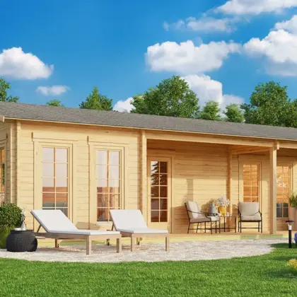 Blockhaus mit zwei Schlafzimmern “Holiday K” 10x6m Blockhaus mit zwei Schlafzimmern “Holiday K” 10x6m