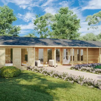 Großes Blockhaus mit 3 Schlafzimmern “Holiday L” 18x7m aus Holz