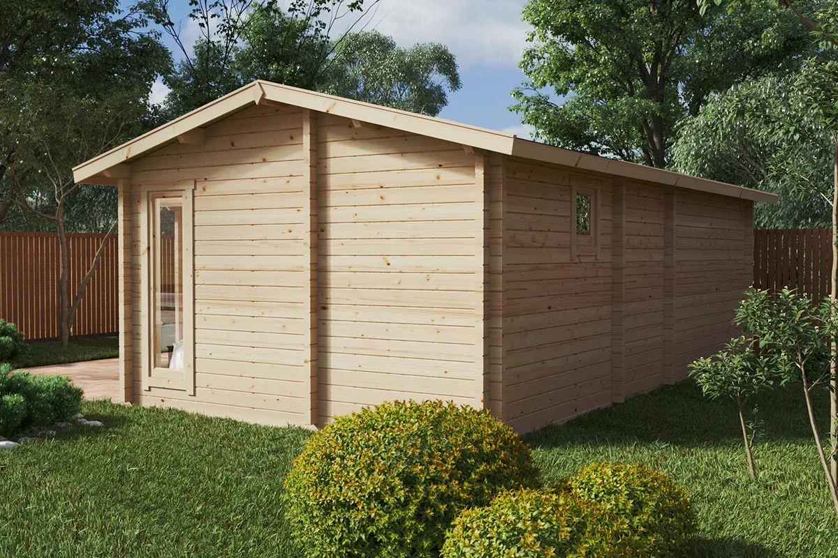 Eck-Blockhaus mit Schlafzimmer “Devon 1” 8x8m