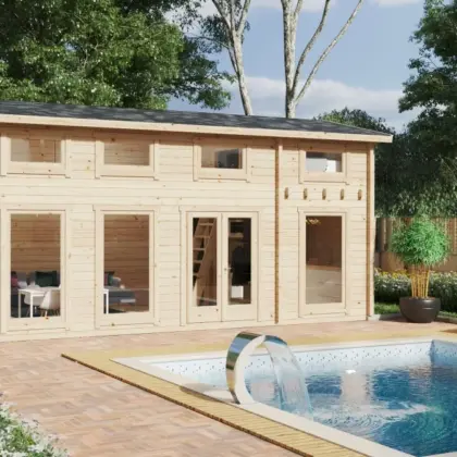 Blockbohlenhaus mit Schlafboden “Schweden B XL” 7x4m aus Holz Blockbohlenhaus mit Schlafboden “Schweden B XL” 7x4m aus Holz