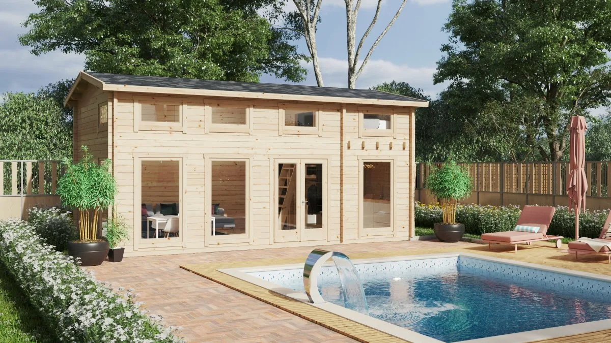 Blockbohlenhaus mit Schlafboden “Schweden B XL” 7x4m aus Holz