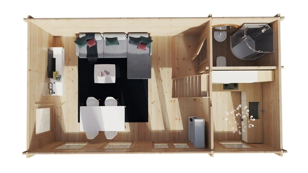 Blockbohlenhaus mit Schlafboden “Schweden B XL” 7x4m aus Holz