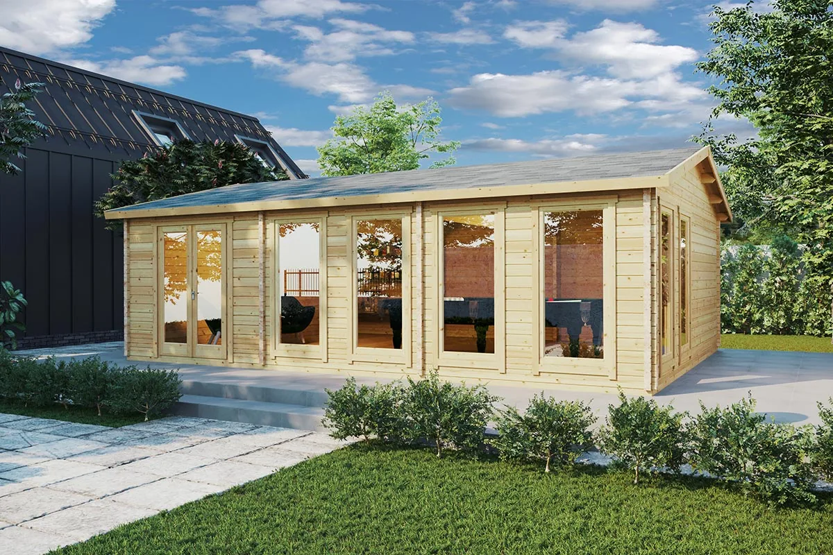 Großes Gartenzimmer „Snooker XL 2“ 8x6m aus Holz
