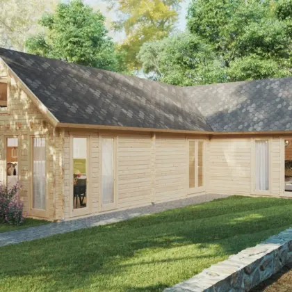 Großes Blockhaus mit Schlafboden “Holiday Max 1” 12x9m