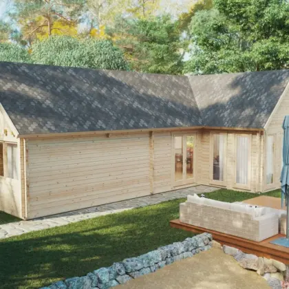 Blockhaus mit Schlafboden “Holiday Max 2” 12x8m Blockhaus mit Schlafboden “Holiday Max 2” 12x8m