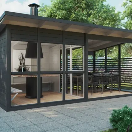 Grillpavillon mit Terrasse “Elias” 6x4m aus Holz