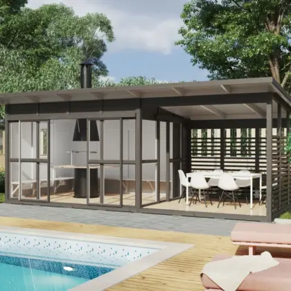 Großer Grillpavillon mit Terrasse “Elias XL” 7x4m aus Holz