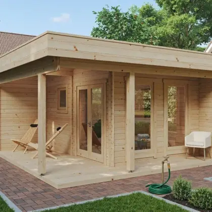 Gartensauna “Mini Hansa Sauna Lounge” 5x5m aus Holz