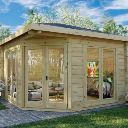 5-Eck-Gartenhaus “Fargo B” 4x4m aus Holz 5-Eck-Gartenhaus “Fargo B” 4x4m aus Holz