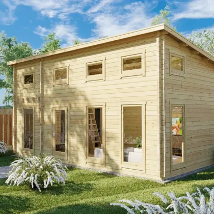 Blockbohlenhaus mit Schlafboden “Schweden Q” 7x4m Blockbohlenhaus mit Schlafboden “Schweden Q” 7x4m