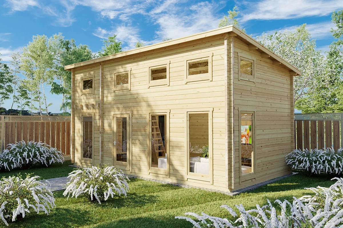 Blockbohlenhaus mit Schlafboden “Schweden Q” 7x4m