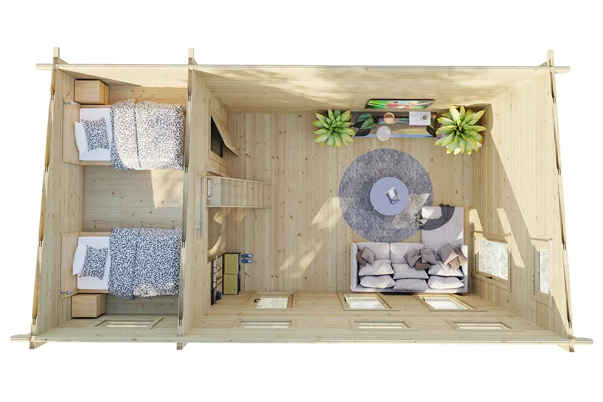 Blockbohlenhaus mit Schlafboden “Schweden Q” 7x4m