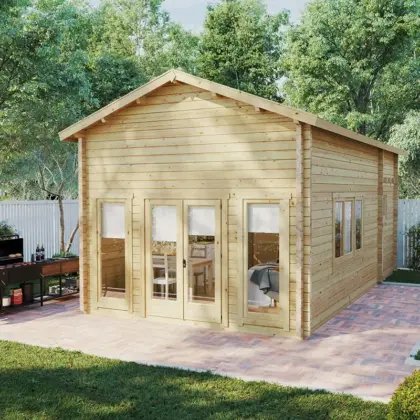Blockbohlenhaus mit Schlafboden “Stefan 1” 4x7m Blockbohlenhaus mit Schlafboden “Stefan 1” 4x7m