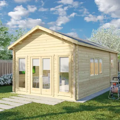 Blockbohlenhaus mit Schlafzimmer “Stefan 2” 4x7m aus Holz Blockbohlenhaus mit Schlafzimmer “Stefan 2” 4x7m aus Holz
