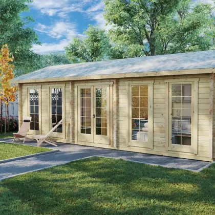 Blockhaus mit einem Schlafzimmer “Schweden G” 8x4m Blockhaus mit einem Schlafzimmer “Schweden G” 8x4m