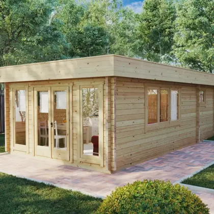 Blockhaus mit Schlafzimmer und Duschraum “Stefan 3” 4x7m Blockhaus mit Schlafzimmer und Duschraum “Stefan 3” 4x7m