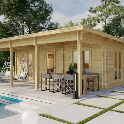 Blockhaus mit zwei Schlafzimmern “Holiday R” 8x8m aus Holz