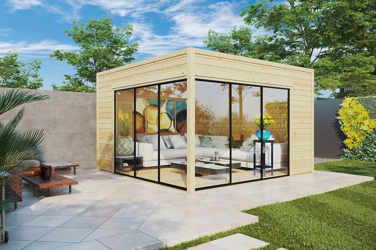 Modernes Gartenhaus “Olivia S 15m aus ALU, 4 × 4 m