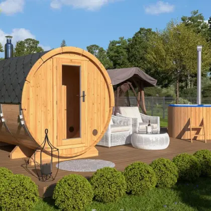 Fasssauna „Standard“ 2x3m aus Holz