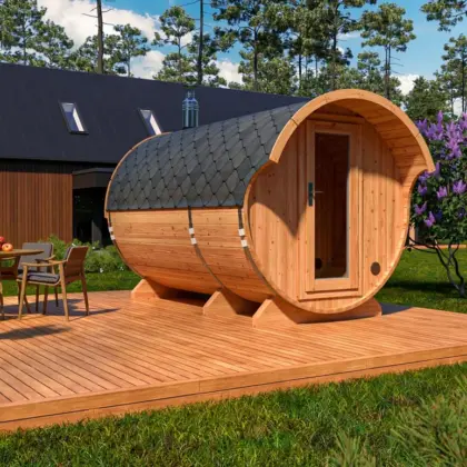 Fasssauna mit Vorraum- “Standard” 3x2m aus Holz