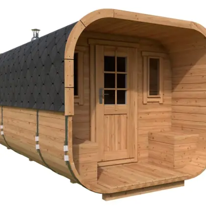Großes Saunafass Deluxe 2x5m aus Holz