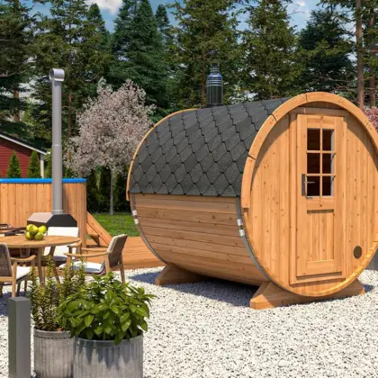 Kleine Fasssauna 2x3m aus Holz