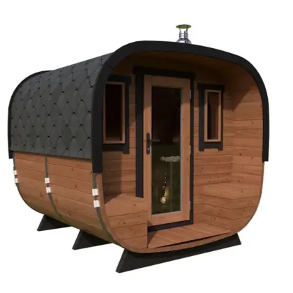 Kleine Moderne Fasssauna aus Holz, 2 × 2,5 m