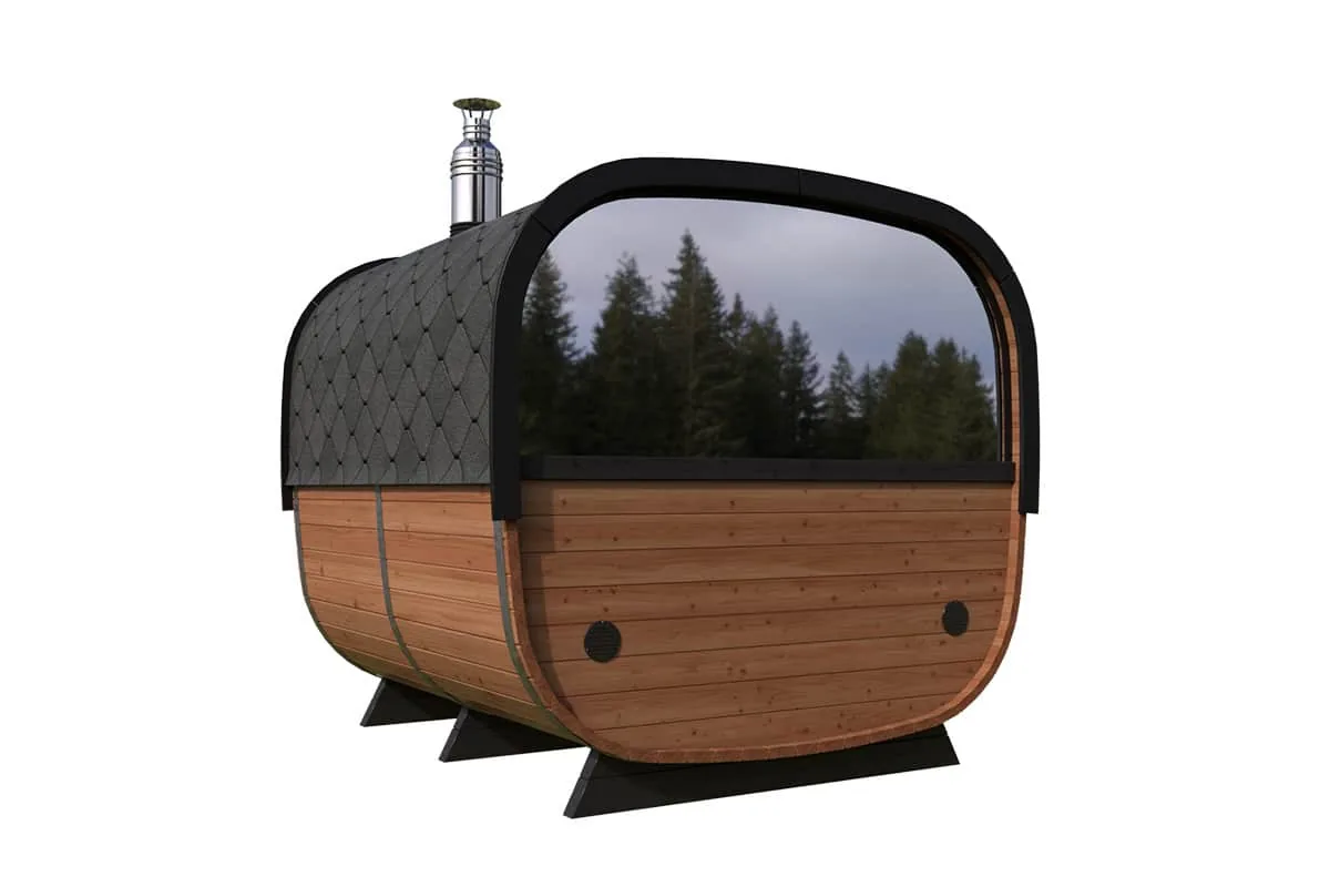 Kleine Moderne Fasssauna aus Holz, 2 × 2,5 m