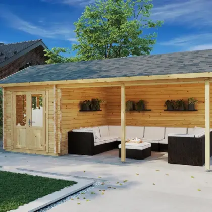 Gartenhaus mit Vordach “Arthur” 7x3m aus Holz