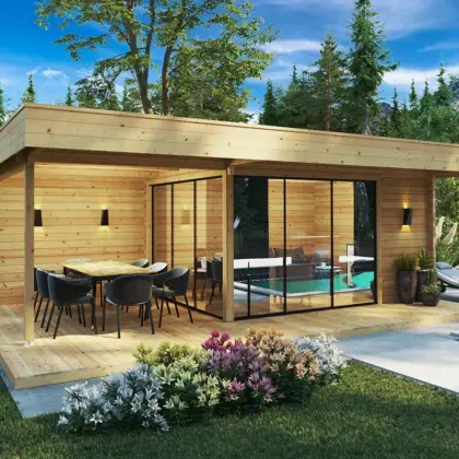 Modernes Gartenhaus mit Terrasse “Luna” 12m², 7 × 5 m