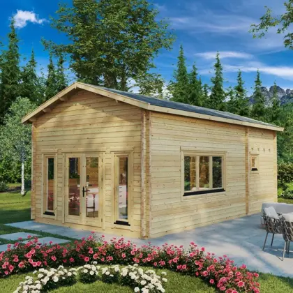Blockhaus mit Schlafboden “Stefan 5” 5x8m Blockhaus mit Schlafboden “Stefan 5” 5x8m