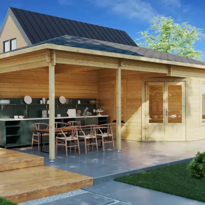 Gartenhaus mit Vordach “Sophia” 8x4m aus Holz